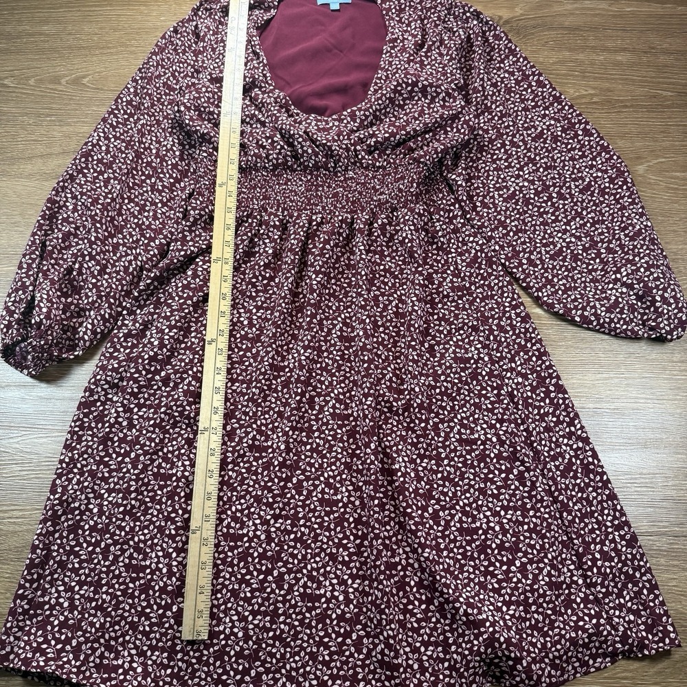 Draper James RSVP Dress Women's L Burgundy Floral Smocked Long Sleeve Fall Dress - Picture 7 of 9